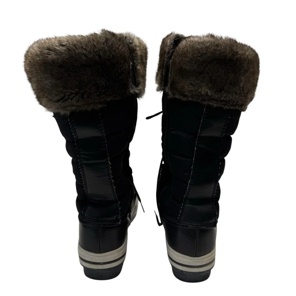 Polar Black Brown Quilted Faux Fur Mid Calf Waterproof Winter Boots‎ Sz 6 S5